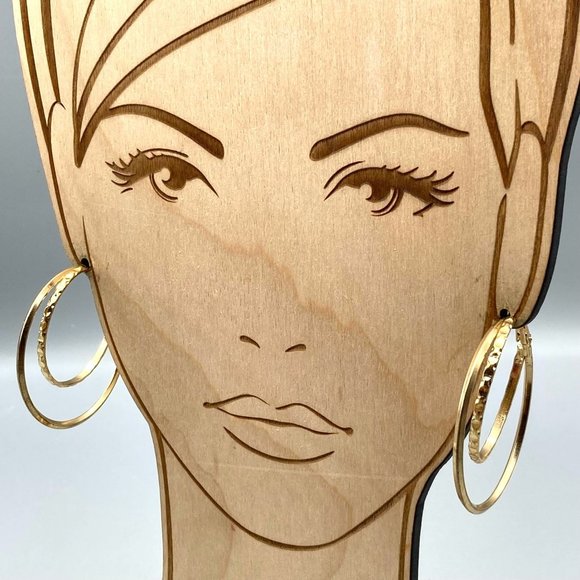 Unique Vintage Double Hoop Earrings, Hammered and Beveled Gold Tone, Good Size - Picture 1 of 5